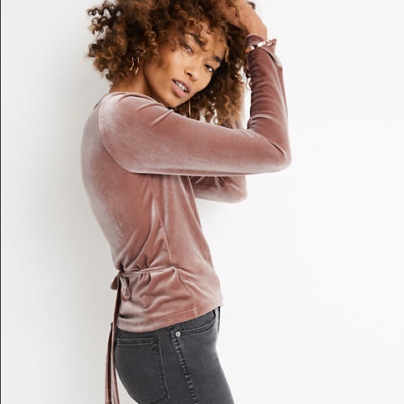 Madewell Velvet wrap top pink - Picture 4 of 5